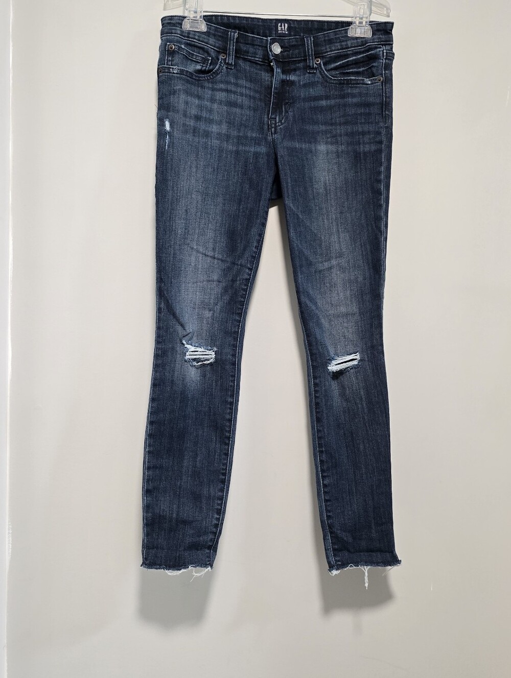 GAP Women's Dark Wash Distressed Skinny Jeans - Blue